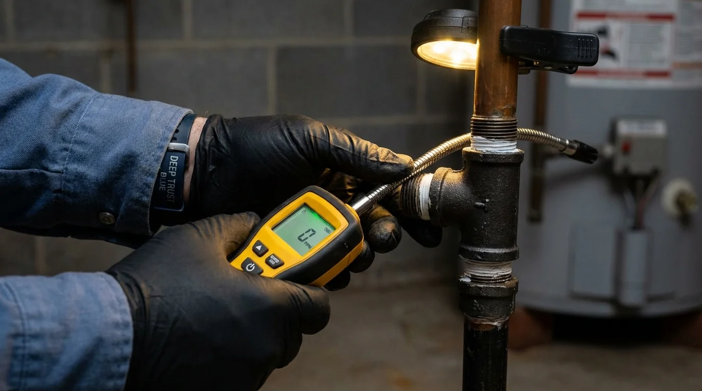 Gas leak detection with electronic sniffer by Johns Plumbing LLC in Council